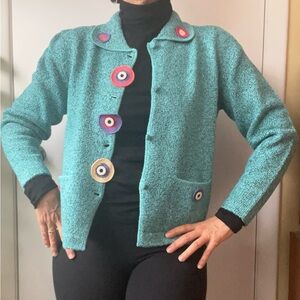 Unique Turquoise Button-Up Sweater
